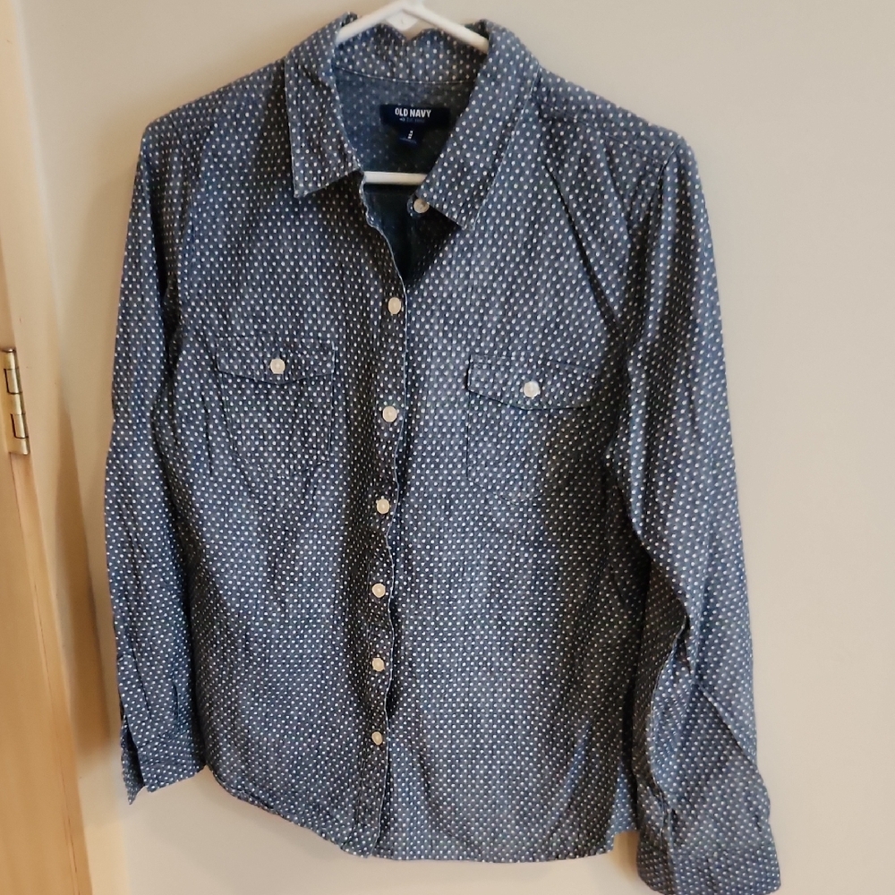 Old Navy Navy Blue Polka Dot Shirt